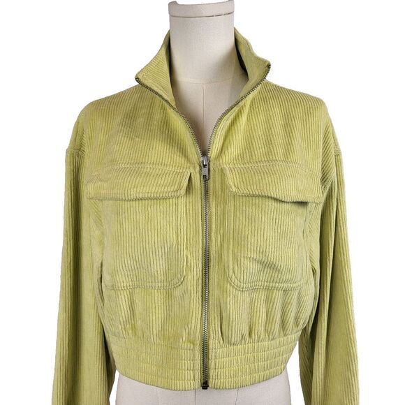 NEW Aerie X-Small Cropped Lime Green Ribbed Jacket Cotton Corduroy Zip Close - Picture 5 of 15